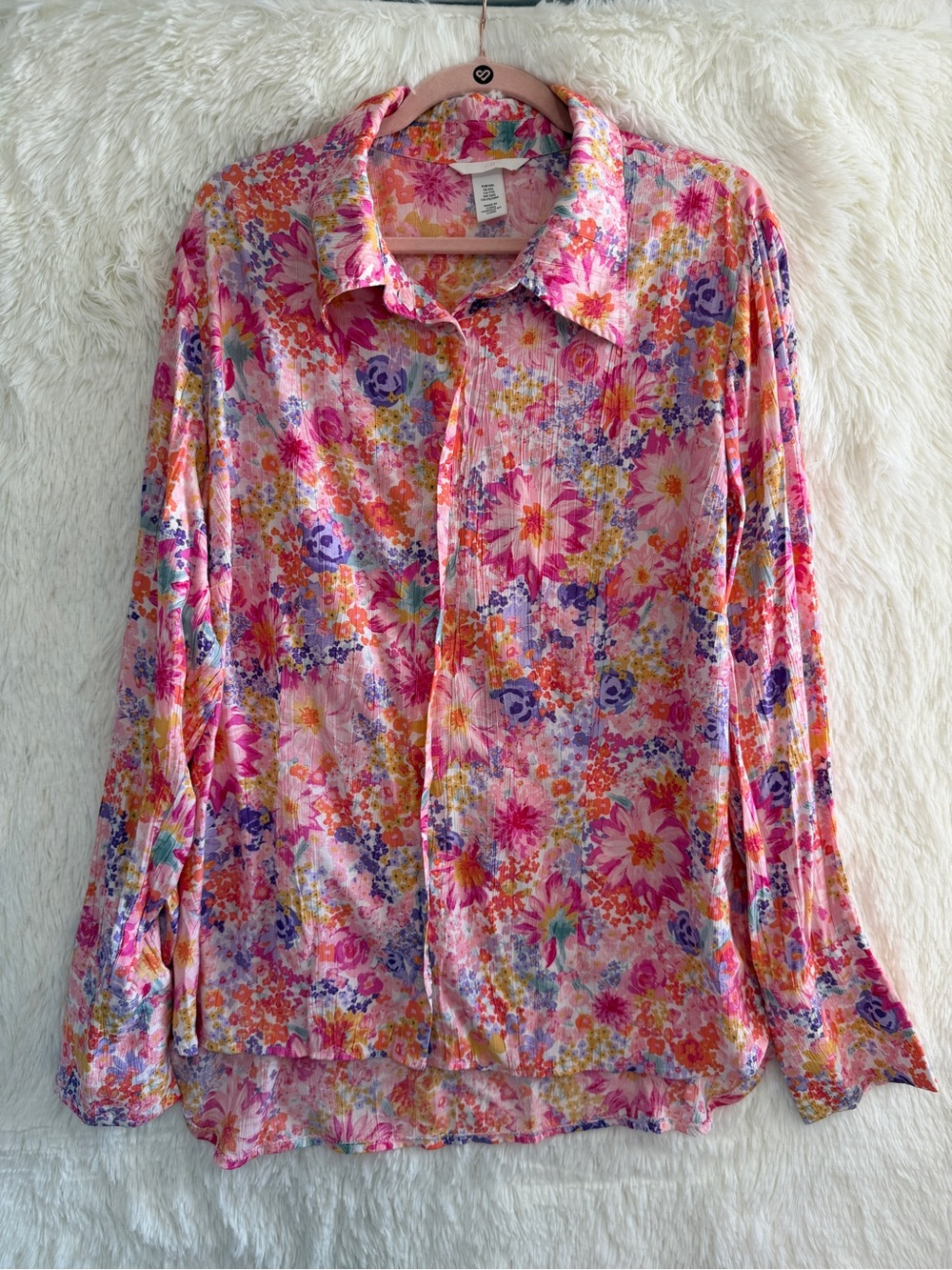 H&M Womens Cottagecore Floral Button Front Blouse Size XXL Pink Office Y2K